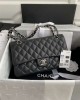 CHANEL Classic Double Flap Quilted Caviar Gold-tone Medium Black